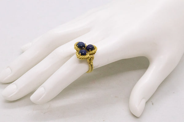 H. STERN 1950 BRAZIL 18 KT VINTAGE ROPE RING WITH LAPIS LAZULI