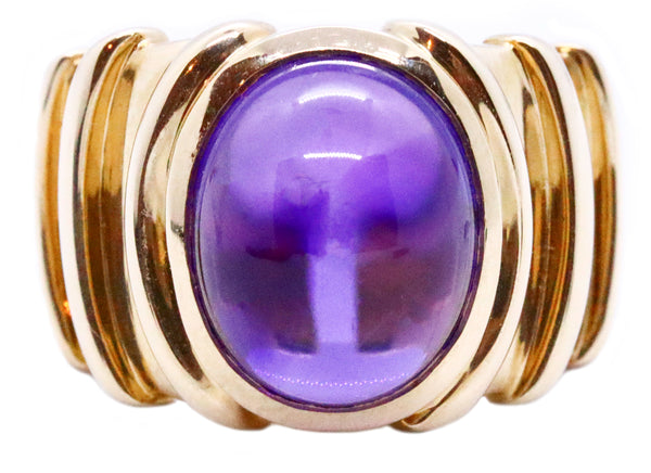 MARINA B. 18 KT GOLD AMETHYST CABOCHON MODERN DESIGN RING