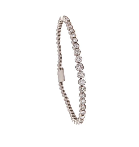 -Art Deco 1935 Graduated Riviera Bracelet In Platinum With 5.96 Ctw Diamonds