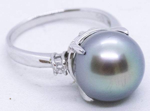 PLATINUM RING WITH TAHITIAN 12 mm PEARL AND DIAMONDS