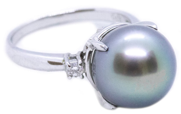 PLATINUM RING WITH TAHITIAN 12 mm PEARL AND DIAMONDS