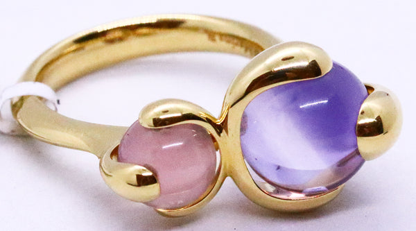 MARINA B. 18 KT GOLD MOONSTONE AND AMETHYST "SPHERES BEADS" RING