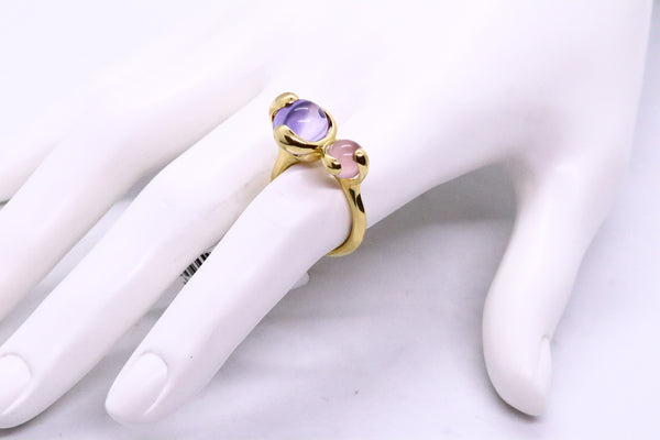 MARINA B. 18 KT GOLD MOONSTONE AND AMETHYST "SPHERES BEADS" RING