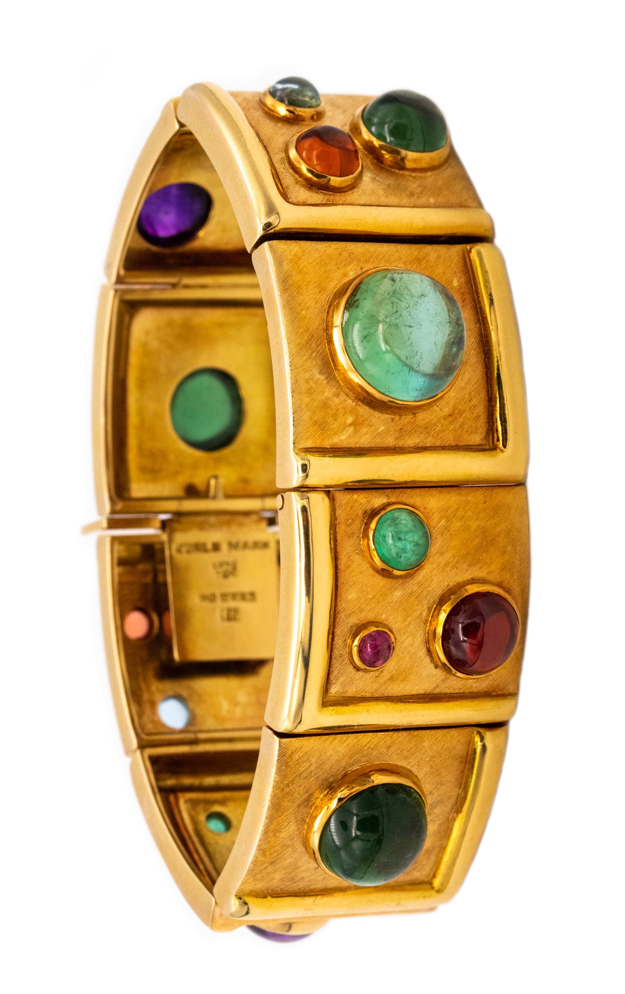 *Burle Marx Brazil 1970 geometric bracelet in 18 kt yellow gold with 27 Ctw in multi gemstones