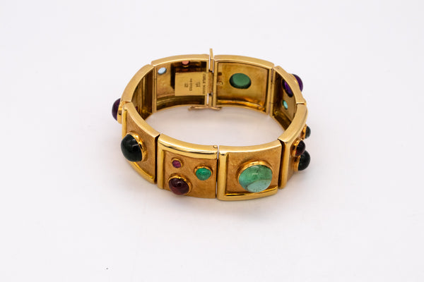 *Burle Marx Brazil 1970 geometric bracelet in 18 kt yellow gold with 27 Ctw in multi gemstones