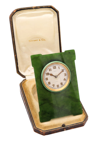 Tiffany Co. 1928 Art Deco 8 Days Jade And Spinach Green Enamel Easel Back Desk Clock