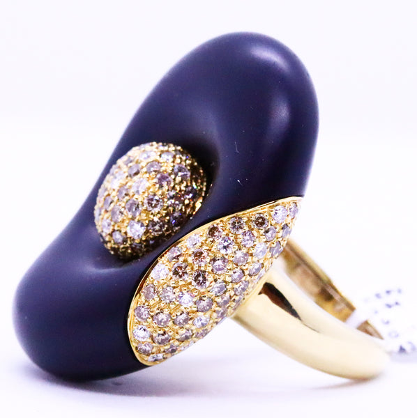 SALAVETTI 18 KT GOLD DIAMONDS & EBONY WOOD MODERN DESIGN RING