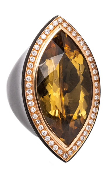 Sanalitro Milano Wood Cocktail Ring In 18Kt Yellow Gold With 31.61 Cts In Diamonds And Rare Citrine