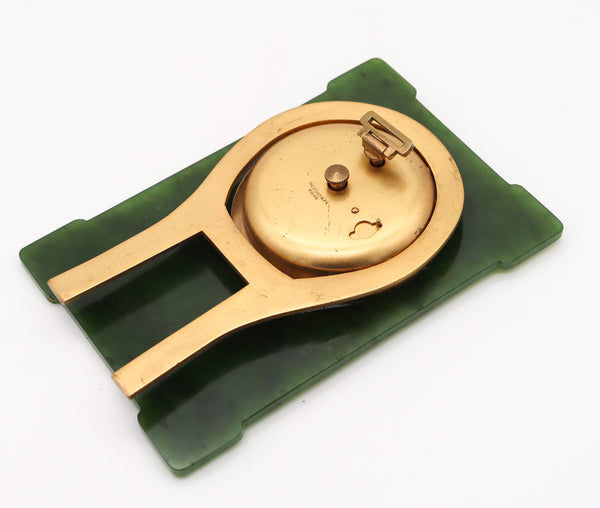 Tiffany Co. 1928 Art Deco 8 Days Jade And Spinach Green Enamel Easel Back Desk Clock