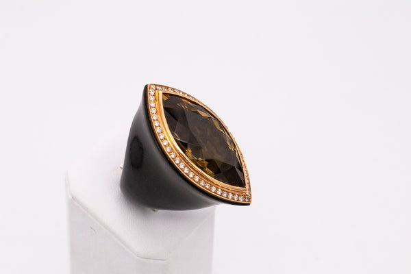 Sanalitro Milano Wood Cocktail Ring In 18Kt Yellow Gold With 31.61 Cts In Diamonds And Rare Citrine