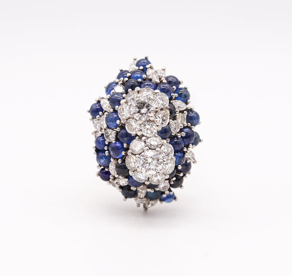 (S)-Gems Cluster Cocktail Ring In Platinum With 9.64 Ctw In Diamonds And Sapphires