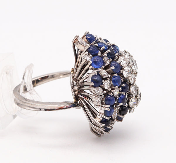 (S)-Gems Cluster Cocktail Ring In Platinum With 9.64 Ctw In Diamonds And Sapphires
