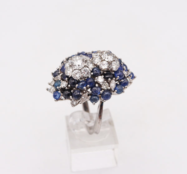 (S)-Gems Cluster Cocktail Ring In Platinum With 9.64 Ctw In Diamonds And Sapphires