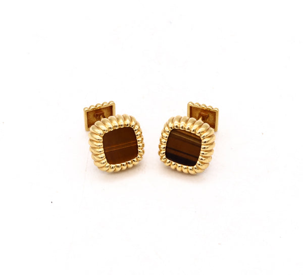 Piaget 1970 By Gubelin Pair Of Cufflinks In 18Kt Yellow Gold With Tiger Eye Quartz