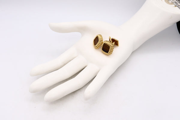 Piaget 1970 By Gubelin Pair Of Cufflinks In 18Kt Yellow Gold With Tiger Eye Quartz