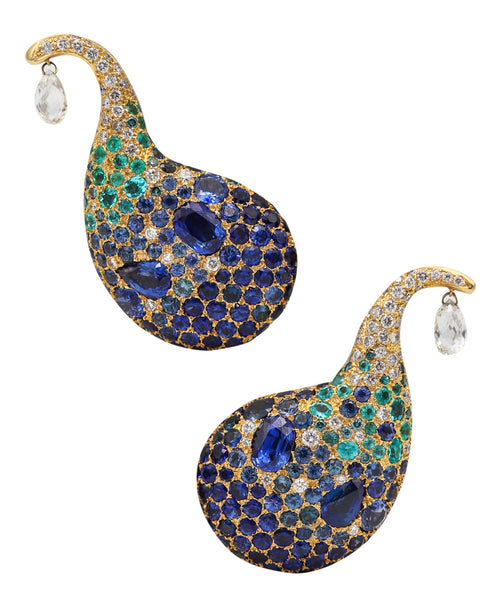 -Michele Della Valle Free Form Earrings In 18Kt With 26.24 Ctw In Paraiba Tourmalines Sapphires And Diamonds