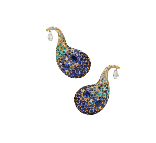 -Michele Della Valle Free Form Earrings In 18Kt With 26.24 Ctw In Paraiba Tourmalines Sapphires And Diamonds