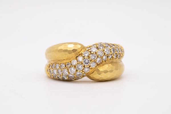 Andrew Grima Rare Hammered Ring In 18Kt Gold With 1.50 Ctw In VS Diamonds