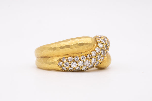 Andrew Grima Rare Hammered Ring In 18Kt Gold With 1.50 Ctw In VS Diamonds