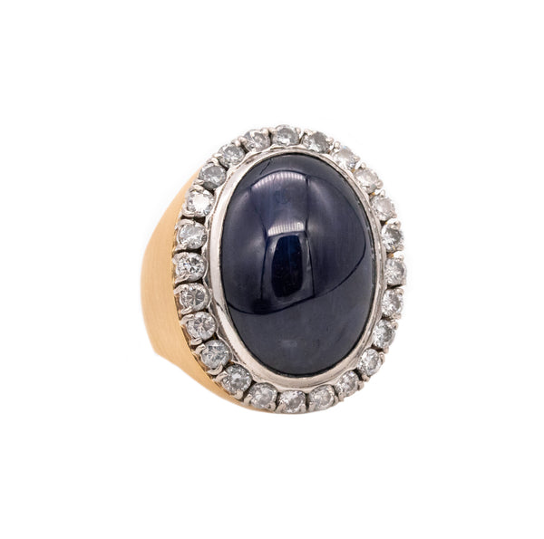 Cocktail Ring In 18Kt Yellow Gold And Platinum With 60.87 Ctw In Blue Sapphire And Diamonds