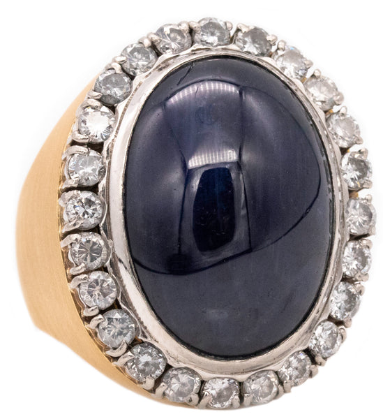 Cocktail Ring In 18Kt Yellow Gold And Platinum With 60.87 Ctw In Blue Sapphire And Diamonds