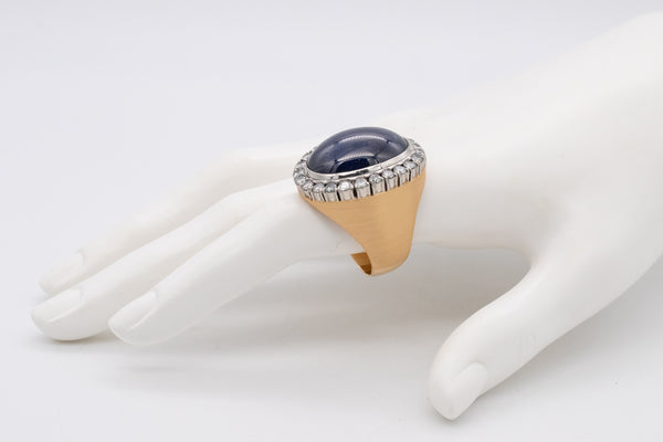 Cocktail Ring In 18Kt Yellow Gold And Platinum With 60.87 Ctw In Blue Sapphire And Diamonds
