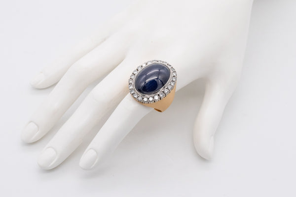 Cocktail Ring In 18Kt Yellow Gold And Platinum With 60.87 Ctw In Blue Sapphire And Diamonds