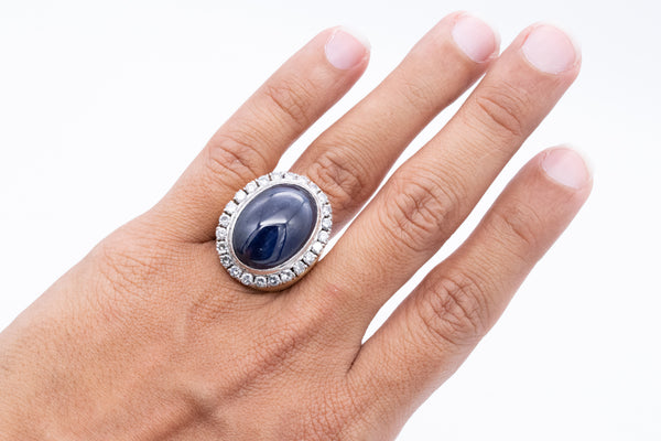 Cocktail Ring In 18Kt Yellow Gold And Platinum With 60.87 Ctw In Blue Sapphire And Diamonds