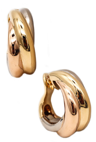 -Cartier Paris Bold Large Trinity Hoops Earrings In Three Tones Of Solid 18Kt Gold