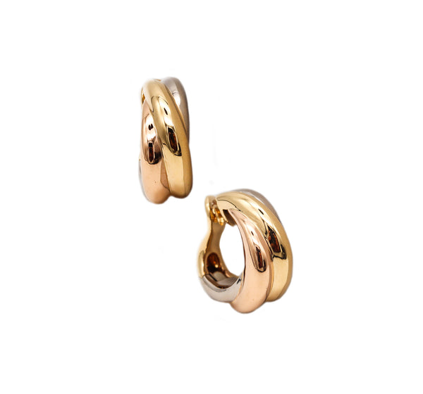 -Cartier Paris Bold Large Trinity Hoops Earrings In Three Tones Of Solid 18Kt Gold