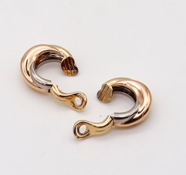 -Cartier Paris Bold Large Trinity Hoops Earrings In Three Tones Of Solid 18Kt Gold