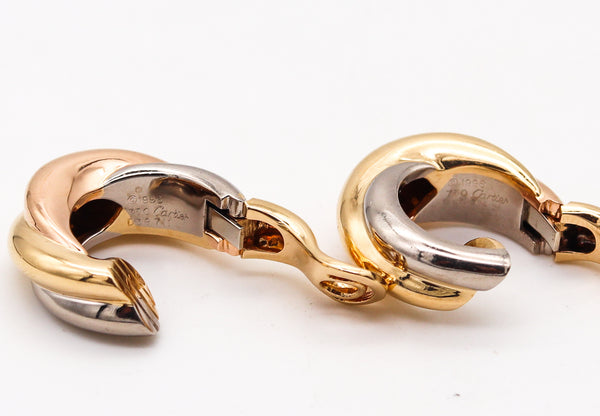 -Cartier Paris Bold Large Trinity Hoops Earrings In Three Tones Of Solid 18Kt Gold