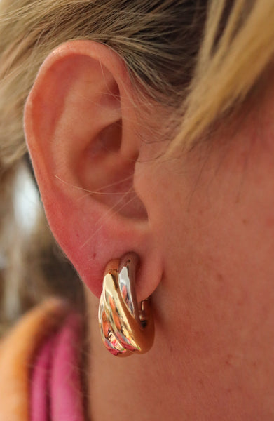 -Cartier Paris Bold Large Trinity Hoops Earrings In Three Tones Of Solid 18Kt Gold