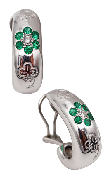 -Van Cleef Arpels Paris Hoop Earrings in 18Kt Gold With 1.20 Ctw Diamonds And Emeralds