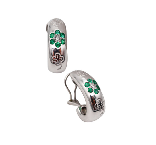 -Van Cleef Arpels Paris Hoop Earrings in 18Kt Gold With 1.20 Ctw Diamonds And Emeralds