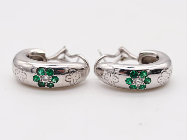 VAN CLEEFS & ARPELS Paris Hoop Earrings in 18Kt Gold With 1.20 Ctw Diamonds & Emeralds