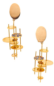 Alberto Giorgi Italy Sculptural Drop Earrings In 18Kt Yellow Gold With Blue Sapphires