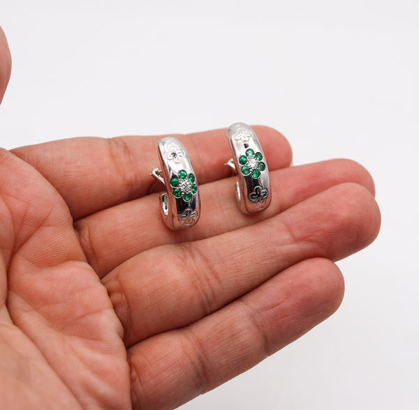 -Van Cleef Arpels Paris Hoop Earrings in 18Kt Gold With 1.20 Ctw Diamonds And Emeralds