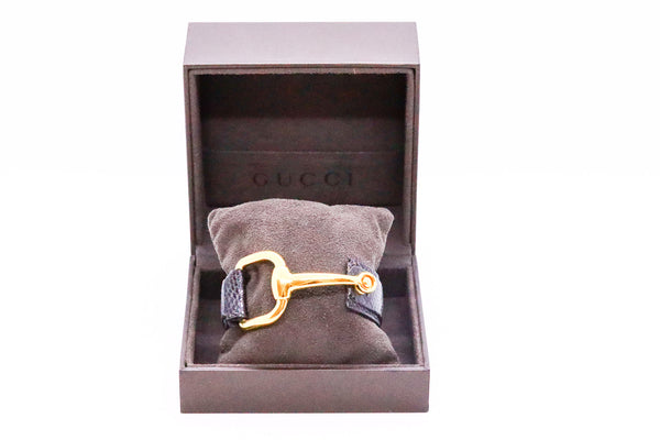 GUCCI VINTAGE HORSE BIT LEATHER AND GILDED BRASS BRACELET 16