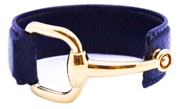 GUCCI VINTAGE HORSE BIT LEATHER AND GILDED BRASS BRACELET 16