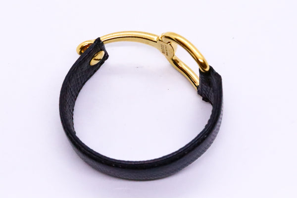 GUCCI VINTAGE HORSE BIT LEATHER AND GILDED BRASS BRACELET 16