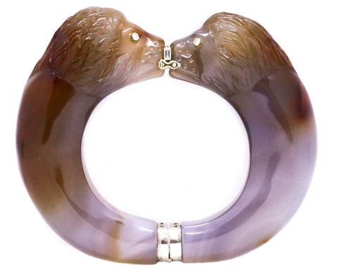 DEMNER MASSIVE AGATE BRACELET IN 18 KT GOLD WITH DIAMONDS LION'S HEAD