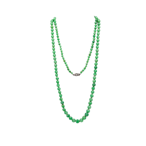 Art Deco 1925 Graduated Burmese Jadeite Jade Necklace Sautoir In Platinum With Diamonds