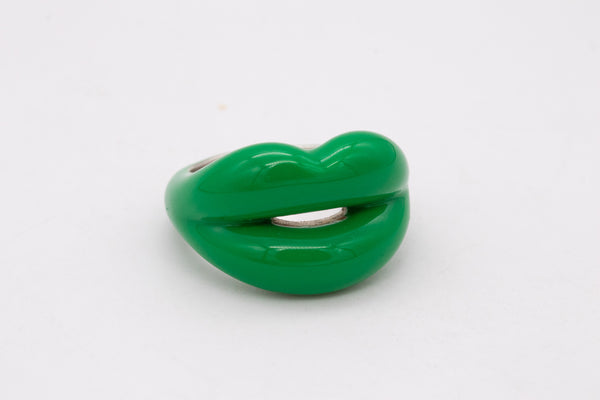 SOLANGE AZAGURY-PARTRIDGE HOTLIPS RING .925 STERLING SILVER with GREEN ENAMEL