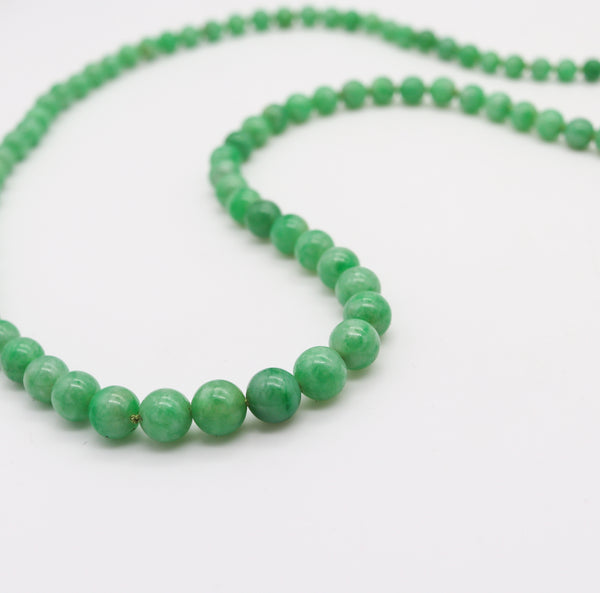 Art Deco 1925 Graduated Burmese Jadeite Jade Necklace Sautoir In Platinum With Diamonds