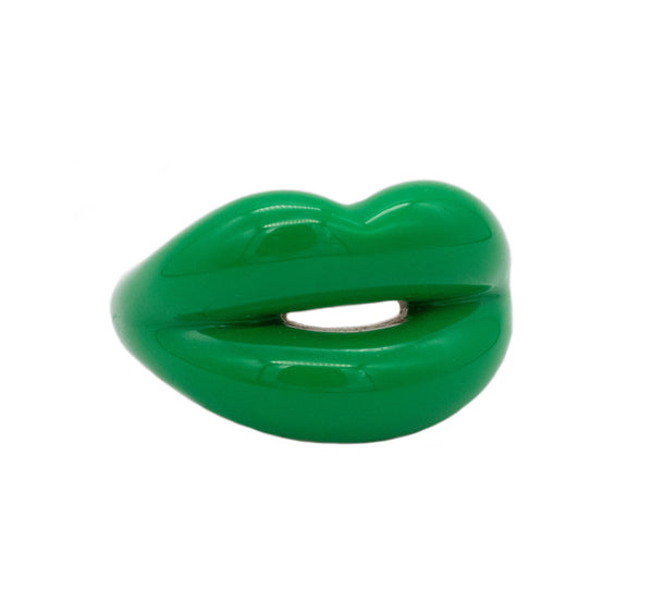 SOLANGE AZAGURY-PARTRIDGE HOTLIPS RING .925 STERLING SILVER with GREEN ENAMEL