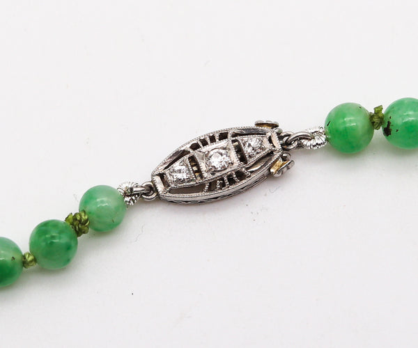 Art Deco 1925 Graduated Burmese Jadeite Jade Necklace Sautoir In Platinum With Diamonds