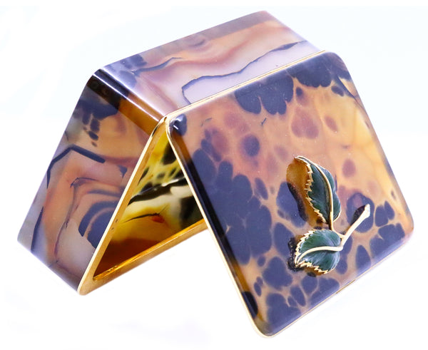 France 1950 Soubrenie Et Bois Paris Precious Agate Jeweled box In 18Kt Gold With Diamonds Jade