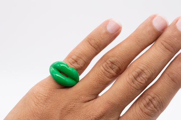 SOLANGE AZAGURY-PARTRIDGE HOTLIPS RING .925 STERLING SILVER with GREEN ENAMEL