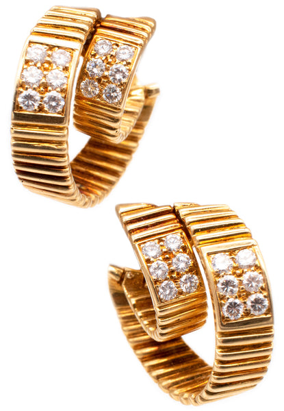 *Van Cleef & Arpels 1960 Paris double Hoop clips-earring in 18 kt yellow gold 1.20 Ctw in VS diamonds
